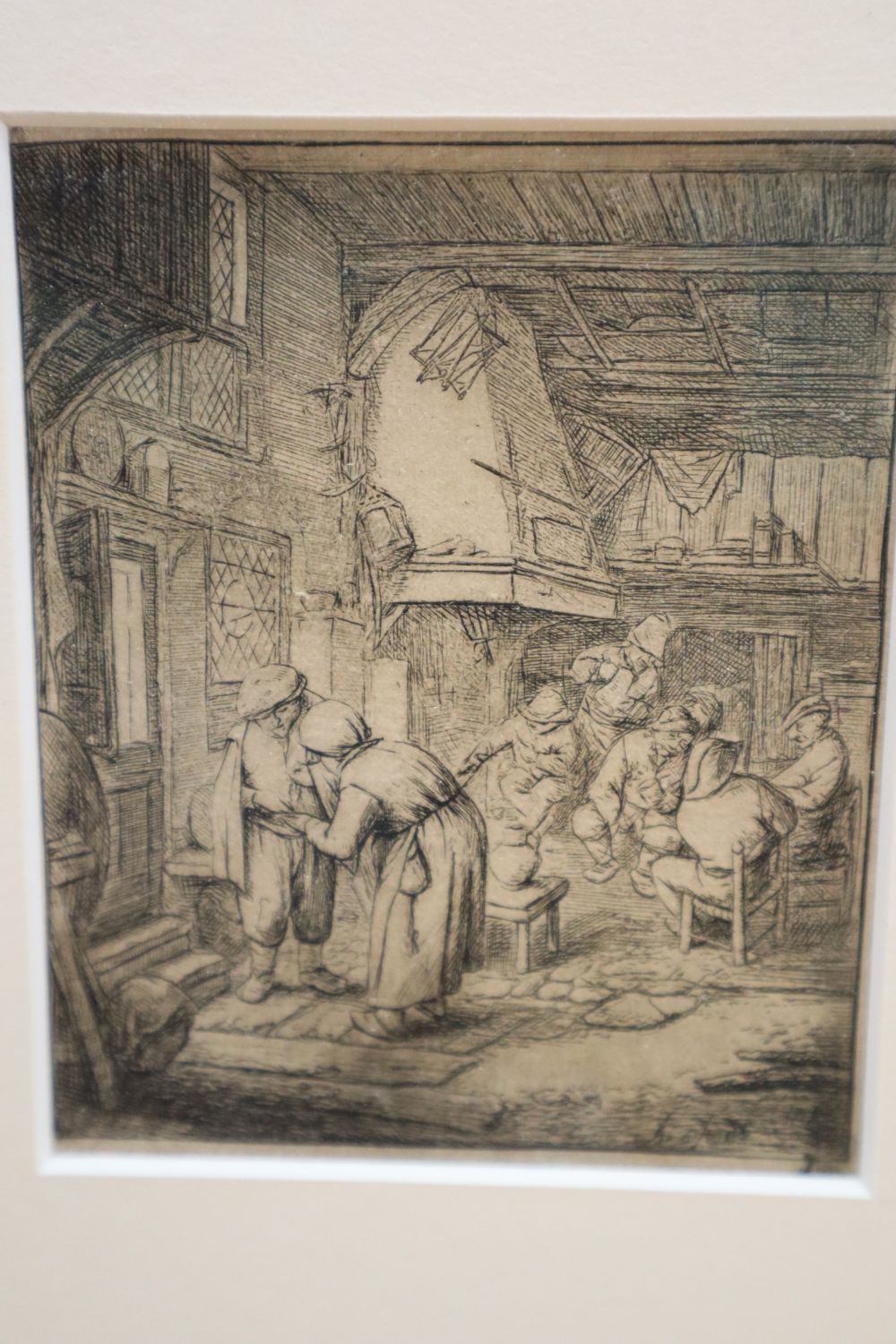 Adriaen van Ostade (Dutch 1610-1685), The Peasant Settling His Debt, etching [1646 and later] and three other small prints